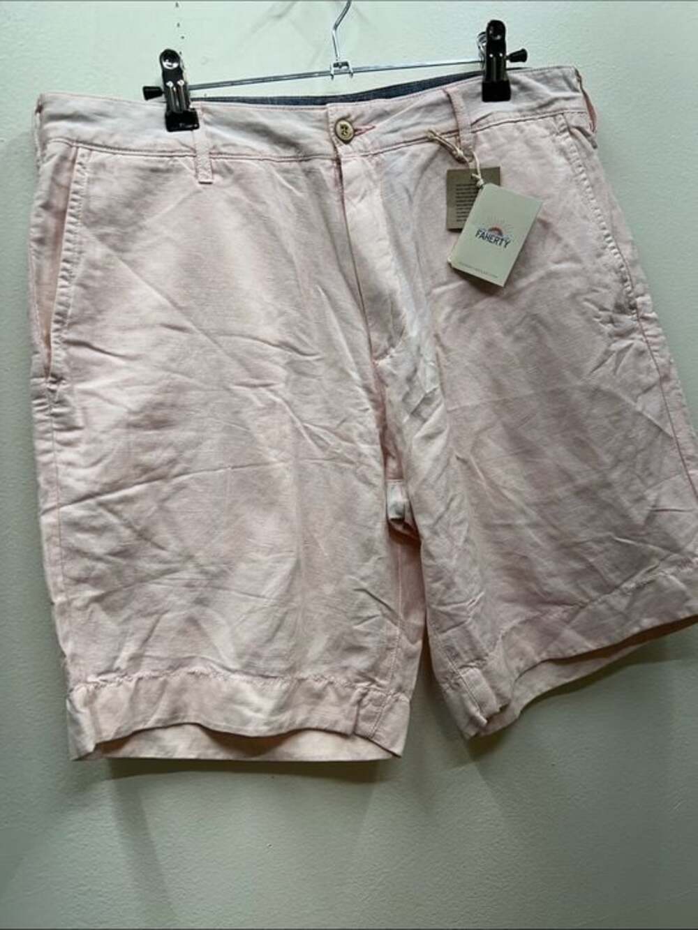 NWT Men's Faherty Soft Blush Linen-Blend Flat Front Shorts